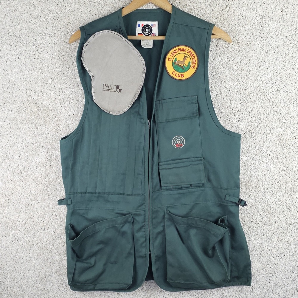 Vintage 10x Green Hunting Vest Sz Large Shooting 80s Made In USA Past Recoil Pad
